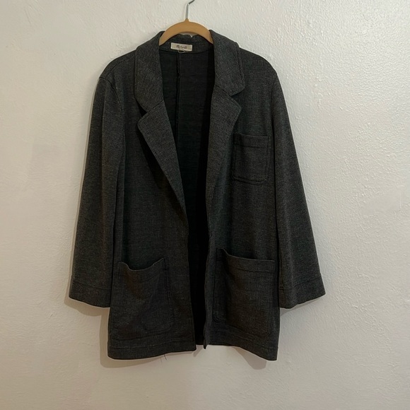 Madewell Oversized Size S Unlined Open Front Gray Houndstooth Plaid Jacket - Picture 1 of 8